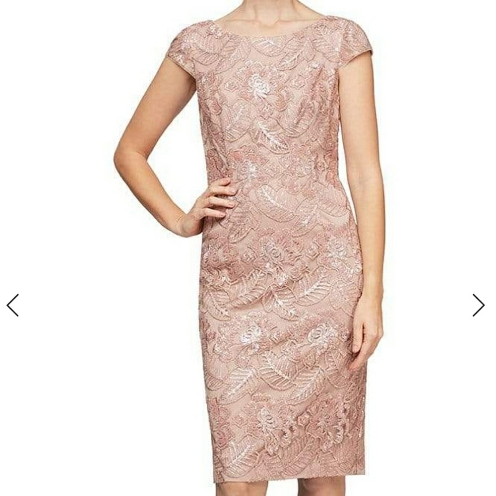 Alex Evenings - 117654 Rose Gold Cap Sleeve Embroidered Sequin Dress Size 8